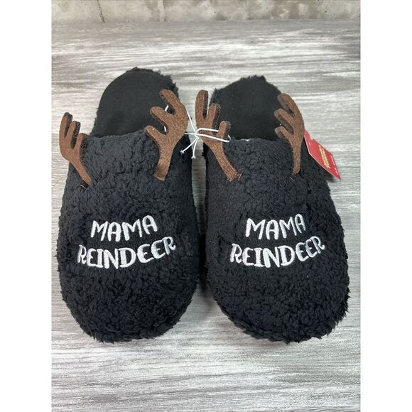 Womens Jammies For Your Families Mama Reindeer Slippers Size Large 8/9 Black NWT - Picture 1 of 9